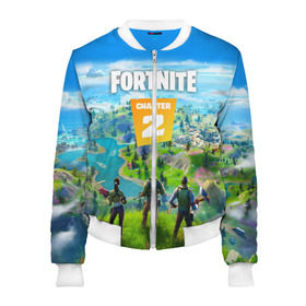 Женский бомбер 3D с принтом FORTNITE 2 ЧАСТЬ (2 СТОРОНЫ) в городе Новоалтайск, 100% полиэстер | застегивается на молнию, по бокам два кармана без застежек, мягкие манжеты, по низу бомбера и на воротнике — эластичная резинка | 1 сезон | 11 сезон | 2 часть | battle | chapter 2 | fort | fortnite | fortnite 2 | royale | season 11 | битва | королевская | форт | фортнайт