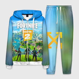 Мужской костюм 3D с принтом FORTNITE 2 ЧАСТЬ (2 СТОРОНЫ) в городе Новоалтайск, 100% полиэстер | Манжеты и пояс оформлены тканевой резинкой, двухслойный капюшон со шнурком для регулировки, карманы спереди | 1 сезон | 11 сезон | 2 часть | battle | chapter 2 | fort | fortnite | fortnite 2 | royale | season 11 | битва | королевская | форт | фортнайт