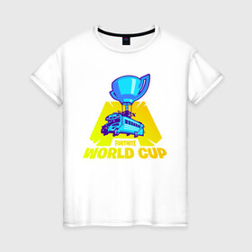Женская футболка хлопок с принтом WORLD CUP FORTNITE в городе Новоалтайск, 100% хлопок | прямой крой, круглый вырез горловины, длина до линии бедер, слегка спущенное плечо | 11 сезон | 2 часть | cup | fort | fortnite | fortnite 2 | season 11 | world | worldcup | битва | ворлд | кап | королевская | форт | фортнайт