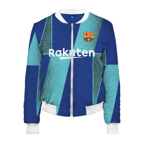 Женский бомбер 3D с принтом Barcelona PreMatch kit в городе Новоалтайск, 100% полиэстер | застегивается на молнию, по бокам два кармана без застежек, мягкие манжеты, по низу бомбера и на воротнике — эластичная резинка | barcelona | champions | laliga | league | messi | spain | барселона | испания | лига | месси | чемпионов