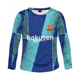 Женский лонгслив 3D с принтом Barcelona PreMatch kit в городе Новоалтайск, 100% полиэстер | длинные рукава, круглый вырез горловины, полуприлегающий силуэт | barcelona | champions | laliga | league | messi | spain | барселона | испания | лига | месси | чемпионов