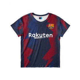 Детская футболка 3D с принтом Barcelona PreMatch home в городе Новоалтайск, 100% гипоаллергенный полиэфир | прямой крой, круглый вырез горловины, длина до линии бедер, чуть спущенное плечо, ткань немного тянется | Тематика изображения на принте: barcelona | champions | laliga | league | messi | spain | барселона | испания | лига | месси | чемпионов