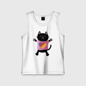 Детская майка хлопок с принтом Black cat в городе Новоалтайск,  |  | black | cat | eyes | heart | like | likee | moustache | mouth | nose | paws | smile | tail | tounge | глаза | кот | котенок | кошка | лапы | нос | рот | сердце | улыбка | усы | хвост | черный | язык