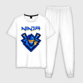 Мужская пижама хлопок с принтом FORTNITE NINJA в городе Новоалтайск, 100% хлопок | брюки и футболка прямого кроя, без карманов, на брюках мягкая резинка на поясе и по низу штанин
 | fnchap2 | fortnite | fortnite 2 | fortnite x | marshmello | ninja | ninja hyper streamer | ninja streamer | streamer | tyler blevins | маршмелло | ниндзя | фортнайт | фортнайт 2 | фортнайт глава 2