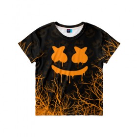 Детская футболка 3D с принтом MARSHMELLO HALLOWEEN в городе Новоалтайск, 100% гипоаллергенный полиэфир | прямой крой, круглый вырез горловины, длина до линии бедер, чуть спущенное плечо, ткань немного тянется | america | dj | halloween | marshmello | marshmello halloween | usa | америка | маршмелло | маршмелло хеллоуин | хеллоуин