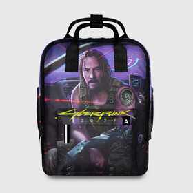 Женский рюкзак 3D с принтом CYBERPUNK 2077 - КИАНУ в городе Новоалтайск, 100% полиэстер | лямки с регулируемой длиной, сверху ручки, чтобы рюкзак нести как сумку. Основное отделение закрывается на молнию, как и внешний карман. Внутри два дополнительных кармана, один из которых закрывается на молнию. По бокам два дополнительных кармашка, куда поместится маленькая бутылочка
 | 2077 | cyber | cyberpunk | demon | glitch | keanu | logo | punk | reeves | samurai | symbol | team | trauma | глитч | демон | киану | кибер | киберпанк | клан | лого | логотип | огонь | панк | ривз | самурай | символ