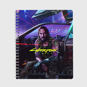 Тетрадь с принтом CYBERPUNK 2077 - КИАНУ в городе Новоалтайск, 100% бумага | 48 листов, плотность листов — 60 г/м2, плотность картонной обложки — 250 г/м2. Листы скреплены сбоку удобной пружинной спиралью. Уголки страниц и обложки скругленные. Цвет линий — светло-серый
 | 2077 | cyber | cyberpunk | demon | glitch | keanu | logo | punk | reeves | samurai | symbol | team | trauma | глитч | демон | киану | кибер | киберпанк | клан | лого | логотип | огонь | панк | ривз | самурай | символ