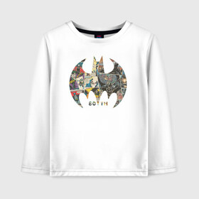 Детский лонгслив хлопок с принтом Batman 80th Anniversary в городе Новоалтайск, 100% хлопок | круглый вырез горловины, полуприлегающий силуэт, длина до линии бедер | 80 | 80th | anniversary | bat man | batman | batman comics | caped crusader | dark knight | shtatbat | бетмен | брюс уэйн | бэт мен | бэтмен | тёмный рыцарь