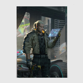 Постер с принтом Cyber Geralt в городе Новоалтайск, 100% бумага
 | бумага, плотность 150 мг. Матовая, но за счет высокого коэффициента гладкости имеет небольшой блеск и дает на свету блики, но в отличии от глянцевой бумаги не покрыта лаком | cd project red | cyberpunk 2077 | demon | games | geralt | keanu reeves | samurai | the witcher | ведьмак | геральт | демон | игры | киану ривз | киберпанк 2077 | самурай