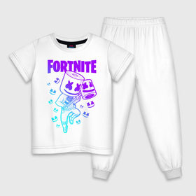 Детская пижама хлопок с принтом FORTNITE MARSHMELLO в городе Новоалтайск, 100% хлопок |  брюки и футболка прямого кроя, без карманов, на брюках мягкая резинка на поясе и по низу штанин
 | chapter 2 | fortnite | marshmello | диджей | игры | маршмэллоу | молоток | фортнайт