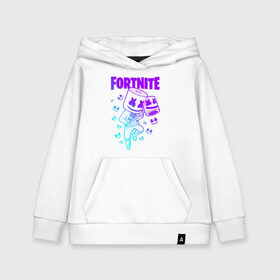 Детская толстовка хлопок с принтом FORTNITE MARSHMELLO в городе Новоалтайск, 100% хлопок | Круглый горловой вырез, эластичные манжеты, пояс, капюшен | chapter 2 | fortnite | marshmello | диджей | игры | маршмэллоу | молоток | фортнайт