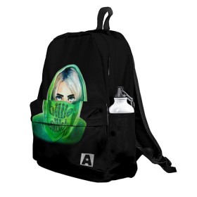 Рюкзак 3D с принтом Billie Eilish в городе Новоалтайск, 100% полиэстер | лямки с регулируемой длиной, сверху петелька, чтобы рюкзак можно было повесить на вешалку. Основное отделение закрывается на молнию, как и внешний карман. Внутри два дополнительных кармана, один из которых закрывается на молнию. По бокам два дополнительных кармашка | Тематика изображения на принте: bad | billie | boy | boys | eilish | girl | girls | music | pop | rap | sad | trend | билли | грустно | девочка | девочки | девушка | мальчик | музыка | поп | рэп | тренд | эйлиш