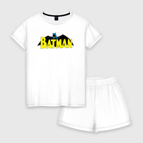 Женская пижама с шортиками хлопок с принтом Batman logo в городе Новоалтайск, 100% хлопок | футболка прямого кроя, шорты свободные с широкой мягкой резинкой | 80 | 80th | anniversary | bat man | batman | batman comics | caped crusader | dark knight | shtatjl | бетмен | брюс уэйн | бэт мен | бэтмен | тёмный рыцарь