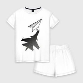 Женская пижама с шортиками хлопок с принтом Внешность обманчива в городе Новоалтайск, 100% хлопок | футболка прямого кроя, шорты свободные с широкой мягкой резинкой | бумажный | оригами | самолёт | самолётик | тень | чсв