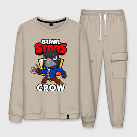 Мужской костюм хлопок с принтом BRAWL STARS CROW в городе Новоалтайск, 100% хлопок | на свитшоте круглая горловина, мягкая резинка по низу. Брюки заужены к низу, на них два вида карманов: два “обычных” по бокам и два объемных, с клапанами, расположенные ниже линии бедра. Брюки с мягкой трикотажной резинкой на поясе и по низу штанин. В поясе для дополнительного комфорта — широкие завязки | brawl stars | brawl stars crow | brawler | crow | бравл старз | бравлер | ворон