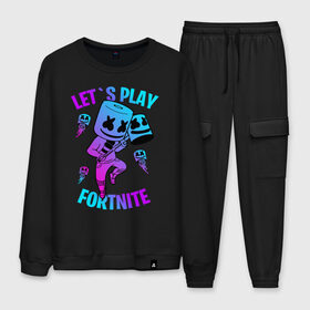 Мужской костюм хлопок с принтом FORTNITE x MARSHMELLO в городе Новоалтайск, 100% хлопок | на свитшоте круглая горловина, мягкая резинка по низу. Брюки заужены к низу, на них два вида карманов: два “обычных” по бокам и два объемных, с клапанами, расположенные ниже линии бедра. Брюки с мягкой трикотажной резинкой на поясе и по низу штанин. В поясе для дополнительного комфорта — широкие завязки | fortnite | fortnite 2 | fortnite x | marshmello | ninja | ninja hyper streamer | ninja streamer | streamer | tyler blevins | маршмелло | ниндзя | фортнайт | фортнайт 2 | фортнайт глава 2