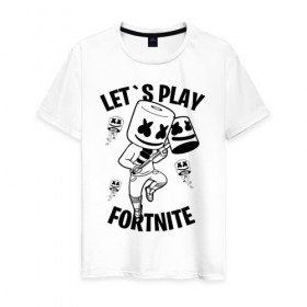 Мужская футболка хлопок с принтом FORTNITE x MARSHMELLO в городе Новоалтайск, 100% хлопок | прямой крой, круглый вырез горловины, длина до линии бедер, слегка спущенное плечо. | fortnite | fortnite 2 | fortnite x | marshmello | ninja | ninja hyper streamer | ninja streamer | streamer | tyler blevins | маршмелло | ниндзя | фортнайт | фортнайт 2 | фортнайт глава 2