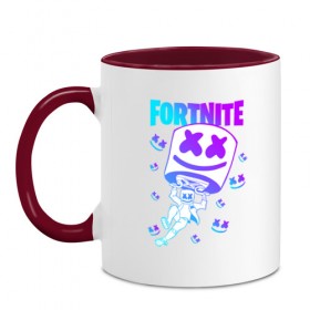 Кружка двухцветная с принтом FORTNITE x MARSHMELLO в городе Новоалтайск, керамика | объем — 330 мл, диаметр — 80 мм. Цветная ручка и кайма сверху, в некоторых цветах — вся внутренняя часть | fortnite | fortnite 2 | fortnite x | marshmello | ninja | ninja hyper streamer | ninja streamer | streamer | tyler blevins | маршмелло | ниндзя | фортнайт | фортнайт 2 | фортнайт глава 2