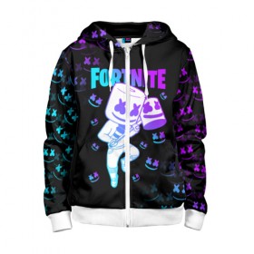 Детская толстовка 3D на молнии с принтом FORTNITE x MARSHMELLO в городе Новоалтайск, 100% полиэстер |  манжеты и пояс оформлены широкой мягкой резинкой, двухслойный капюшон со шнурком для регулировки, спереди карманы и застежка-молния
 | fortnite | fortnite 2 | fortnite x | marshmello | ninja | ninja hyper streamer | ninja streamer | streamer | tyler blevins | маршмелло | ниндзя | фортнайт | фортнайт 2 | фортнайт глава 2