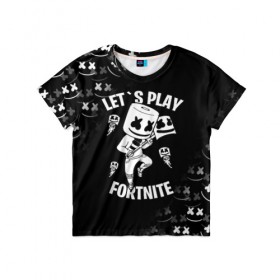 Детская футболка 3D с принтом FORTNITE x MARSHMELLO в городе Новоалтайск, 100% гипоаллергенный полиэфир | прямой крой, круглый вырез горловины, длина до линии бедер, чуть спущенное плечо, ткань немного тянется | fortnite | fortnite 2 | fortnite x | marshmello | ninja | ninja hyper streamer | ninja streamer | streamer | tyler blevins | маршмелло | ниндзя | фортнайт | фортнайт 2 | фортнайт глава 2