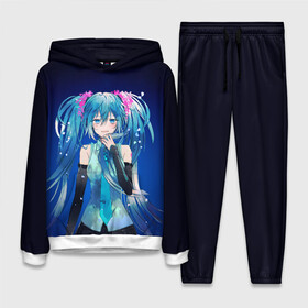 Женский костюм 3D (с толстовкой) с принтом Hatsune Miku на черном фоне в городе Новоалтайск,  |  | Тематика изображения на принте: anime | aquamarin | aquamarine | everlasting | hatsune | j pop | miku | projectdiva | singer | summer | vocaloid | аквамарин | аниме | вокалоид | мику | певица | хацуне | хацунэ