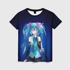 Женская футболка 3D с принтом Hatsune Miku в городе Новоалтайск, 100% полиэфир ( синтетическое хлопкоподобное полотно) | прямой крой, круглый вырез горловины, длина до линии бедер | Тематика изображения на принте: anime | aquamarin | aquamarine | everlasting | hatsune | j pop | miku | projectdiva | singer | summer | vocaloid | аквамарин | аниме | вокалоид | мику | певица | хацуне | хацунэ