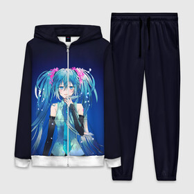 Женский костюм 3D с принтом Hatsune Miku на черном фоне в городе Новоалтайск,  |  | Тематика изображения на принте: anime | aquamarin | aquamarine | everlasting | hatsune | j pop | miku | projectdiva | singer | summer | vocaloid | аквамарин | аниме | вокалоид | мику | певица | хацуне | хацунэ