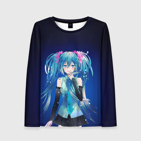 Женский лонгслив 3D с принтом Hatsune Miku в городе Новоалтайск, 100% полиэстер | длинные рукава, круглый вырез горловины, полуприлегающий силуэт | Тематика изображения на принте: anime | aquamarin | aquamarine | everlasting | hatsune | j pop | miku | projectdiva | singer | summer | vocaloid | аквамарин | аниме | вокалоид | мику | певица | хацуне | хацунэ