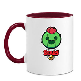 Кружка двухцветная с принтом Brawl Stars. Spike в городе Новоалтайск, керамика | объем — 330 мл, диаметр — 80 мм. Цветная ручка и кайма сверху, в некоторых цветах — вся внутренняя часть | Тематика изображения на принте: bo | brawl | brock | bull | colt | dynamike | elprimo | jessie | moba | nita | shelly | spike | stars | бо | брок | булл | джесси | динамайк | кольт | нита | спайк | шелли | эльпримо