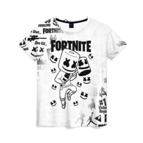 Женская футболка 3D с принтом FORTNITE MARSHMELLO в городе Новоалтайск, 100% полиэфир ( синтетическое хлопкоподобное полотно) | прямой крой, круглый вырез горловины, длина до линии бедер | fnchap2 | fortnite | fortnite 2 | fortnite x | marshmello | ninja | ninja hyper streamer | ninja streamer | streamer | tyler blevins | маршмелло | ниндзя | фортнайт | фортнайт 2 | фортнайт глава 2