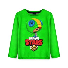 Детский лонгслив 3D с принтом BRAWL STARS LEON в городе Новоалтайск, 100% полиэстер | длинные рукава, круглый вырез горловины, полуприлегающий силуэт
 | Тематика изображения на принте: brawl stars | bull | colt | crow | leon | stars | берли | бо | брок | ворон | джесси | динамайк | дэррил | кольт | леон | мортис | нита | пайпер | пенни | поко | пэм | рикошет | спайк | фрэнк | шелли | эль примо
