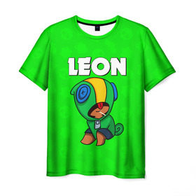 Мужская футболка 3D с принтом BRAWL STARS LEON в городе Новоалтайск, 100% полиэфир | прямой крой, круглый вырез горловины, длина до линии бедер | brawl stars | bull | colt | crow | leon | stars | берли | бо | брок | ворон | джесси | динамайк | дэррил | кольт | леон | мортис | нита | пайпер | пенни | поко | пэм | рикошет | спайк | фрэнк | шелли | эль примо
