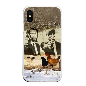 Чехол для iPhone XS Max матовый с принтом Pulp fiction in Russia в городе Новоалтайск, Силикон | Область печати: задняя сторона чехла, без боковых панелей | chicken | humor | plaster | pulp fiction | russia | snow | tarantino | travolta | wall | криминальное чтиво | курица | россия | снег | стена | тарантино | штукатурка