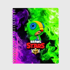 Тетрадь с принтом BRAWL STARS LEON в городе Новоалтайск, 100% бумага | 48 листов, плотность листов — 60 г/м2, плотность картонной обложки — 250 г/м2. Листы скреплены сбоку удобной пружинной спиралью. Уголки страниц и обложки скругленные. Цвет линий — светло-серый
 | 8 bit | 8 бит | bibi | brawl stars | crow | el brown | leon | leon shark | max | mr.p | sally leon | shark | stars | virus | werewolf | акула | биби | вирус | ворон | леон | оборотень | пингвин