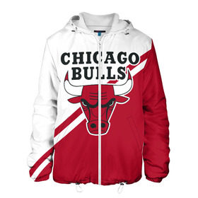Мужская куртка 3D с принтом Chicago Bulls Red-White в городе Новоалтайск, ткань верха — 100% полиэстер, подклад — флис | прямой крой, подол и капюшон оформлены резинкой с фиксаторами, два кармана без застежек по бокам, один большой потайной карман на груди. Карман на груди застегивается на липучку | bulls | chicago | chicago bulls | nba | баскетбол | буллз | нба | чикаго | чикаго буллз
