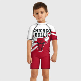 Детский купальный костюм 3D с принтом Chicago Bulls Red-White в городе Новоалтайск, Полиэстер 85%, Спандекс 15% | застежка на молнии на спине | bulls | chicago | chicago bulls | nba | баскетбол | буллз | нба | чикаго | чикаго буллз