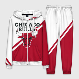 Мужской костюм 3D с принтом Chicago Bulls Red-White в городе Новоалтайск, 100% полиэстер | Манжеты и пояс оформлены тканевой резинкой, двухслойный капюшон со шнурком для регулировки, карманы спереди | Тематика изображения на принте: bulls | chicago | chicago bulls | nba | баскетбол | буллз | нба | чикаго | чикаго буллз