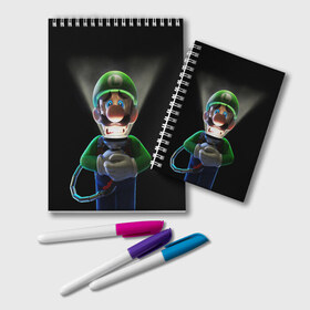 Блокнот с принтом Luigis Mansion в городе Новоалтайск, 100% бумага | 48 листов, плотность листов — 60 г/м2, плотность картонной обложки — 250 г/м2. Листы скреплены удобной пружинной спиралью. Цвет линий — светло-серый
 | Тематика изображения на принте: game | luigis mansion | mario | nintendo | видеоигра | игра | луиджи | марио | привидение | призрак
