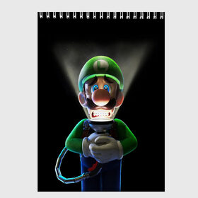 Скетчбук с принтом Luigis Mansion в городе Новоалтайск, 100% бумага
 | 48 листов, плотность листов — 100 г/м2, плотность картонной обложки — 250 г/м2. Листы скреплены сверху удобной пружинной спиралью | Тематика изображения на принте: game | luigis mansion | mario | nintendo | видеоигра | игра | луиджи | марио | привидение | призрак