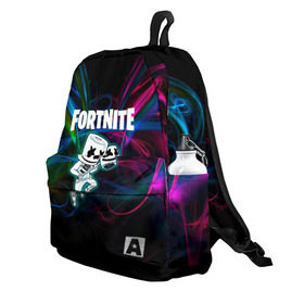 Рюкзак 3D с принтом Fortnite x Marshmallow. в городе Новоалтайск, 100% полиэстер | лямки с регулируемой длиной, сверху петелька, чтобы рюкзак можно было повесить на вешалку. Основное отделение закрывается на молнию, как и внешний карман. Внутри два дополнительных кармана, один из которых закрывается на молнию. По бокам два дополнительных кармашка | fortnite | marshmallow | игра | маршмеллоу | фортнайт