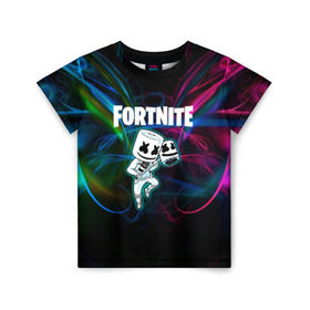 Детская футболка 3D с принтом Fortnite x Marshmallow. в городе Новоалтайск, 100% гипоаллергенный полиэфир | прямой крой, круглый вырез горловины, длина до линии бедер, чуть спущенное плечо, ткань немного тянется | fortnite | marshmallow | игра | маршмеллоу | фортнайт