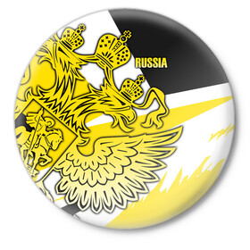 Значок с принтом RUSSIA SPORT в городе Новоалтайск,  металл | круглая форма, металлическая застежка в виде булавки | Тематика изображения на принте: aesthetic | collection | fashion | hybrid | original | pro | review | russia | sports | герб | орнамент | россия | рф | спорт | униформа | форма
