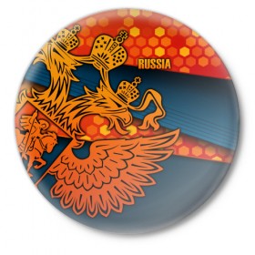 Значок с принтом RUSSIA Sports Uniform в городе Новоалтайск,  металл | круглая форма, металлическая застежка в виде булавки | Тематика изображения на принте: aesthetic | collection | fashion | hybrid | original | pro | review | russia | sports | герб | орнамент | россия | рф | спорт | униформа | форма