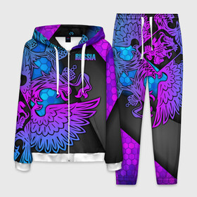 Мужской костюм 3D с принтом RUSSIA Sports Uniform в городе Новоалтайск, 100% полиэстер | Манжеты и пояс оформлены тканевой резинкой, двухслойный капюшон со шнурком для регулировки, карманы спереди | aesthetic | collection | fashion | hybrid | original | pro | review | russia | sports | герб | орнамент | россия | рф | спорт | униформа | форма