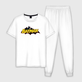 Мужская пижама хлопок с принтом Batman Logo в городе Новоалтайск, 100% хлопок | брюки и футболка прямого кроя, без карманов, на брюках мягкая резинка на поясе и по низу штанин
 | 80 | 80th | anniversary | bat man | batman | batman comics | caped crusader | dark knight | shtatjl | бетмен | брюс уэйн | бэт мен | бэтмен | тёмный рыцарь