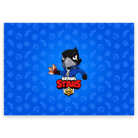 Поздравительная открытка с принтом BRAWL STARS CROW в городе Новоалтайск, 100% бумага | плотность бумаги 280 г/м2, матовая, на обратной стороне линовка и место для марки
 | brawl stars | bull | colt | crow | leon | stars | берли | бо | брок | ворон | джесси | динамайк | дэррил | кольт | леон | мортис | нита | пайпер | пенни | поко | пэм | рикошет | спайк | фрэнк | шелли | эль примо