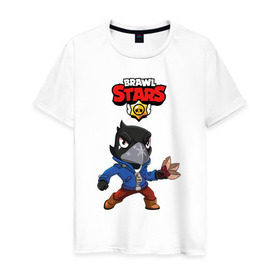 Мужская футболка хлопок с принтом BRAWL STARS CROW в городе Новоалтайск, 100% хлопок | прямой крой, круглый вырез горловины, длина до линии бедер, слегка спущенное плечо. | Тематика изображения на принте: brawl stars | bull | colt | crow | leon | stars | берли | бо | брок | ворон | джесси | динамайк | дэррил | кольт | леон | мортис | нита | пайпер | пенни | поко | пэм | рикошет | спайк | фрэнк | шелли | эль примо