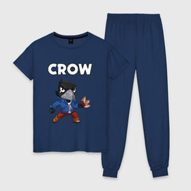 Женская пижама хлопок с принтом BRAWL STARS CROW в городе Новоалтайск, 100% хлопок | брюки и футболка прямого кроя, без карманов, на брюках мягкая резинка на поясе и по низу штанин | brawl stars | bull | colt | crow | leon | stars | берли | бо | брок | ворон | джесси | динамайк | дэррил | кольт | леон | мортис | нита | пайпер | пенни | поко | пэм | рикошет | спайк | фрэнк | шелли | эль примо