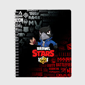 Тетрадь с принтом BRAWL STARS CROW в городе Новоалтайск, 100% бумага | 48 листов, плотность листов — 60 г/м2, плотность картонной обложки — 250 г/м2. Листы скреплены сбоку удобной пружинной спиралью. Уголки страниц и обложки скругленные. Цвет линий — светло-серый
 | Тематика изображения на принте: brawl stars | bull | colt | crow | leon | stars | берли | бо | брок | ворон | джесси | динамайк | дэррил | кольт | леон | мортис | нита | пайпер | пенни | поко | пэм | рикошет | спайк | фрэнк | шелли | эль примо