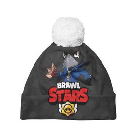 Шапка 3D c помпоном с принтом BRAWL STARS CROW в городе Новоалтайск, 100% полиэстер | универсальный размер, печать по всей поверхности изделия | brawl stars | bull | colt | crow | leon | stars | берли | бо | брок | ворон | джесси | динамайк | дэррил | кольт | леон | мортис | нита | пайпер | пенни | поко | пэм | рикошет | спайк | фрэнк | шелли | эль примо